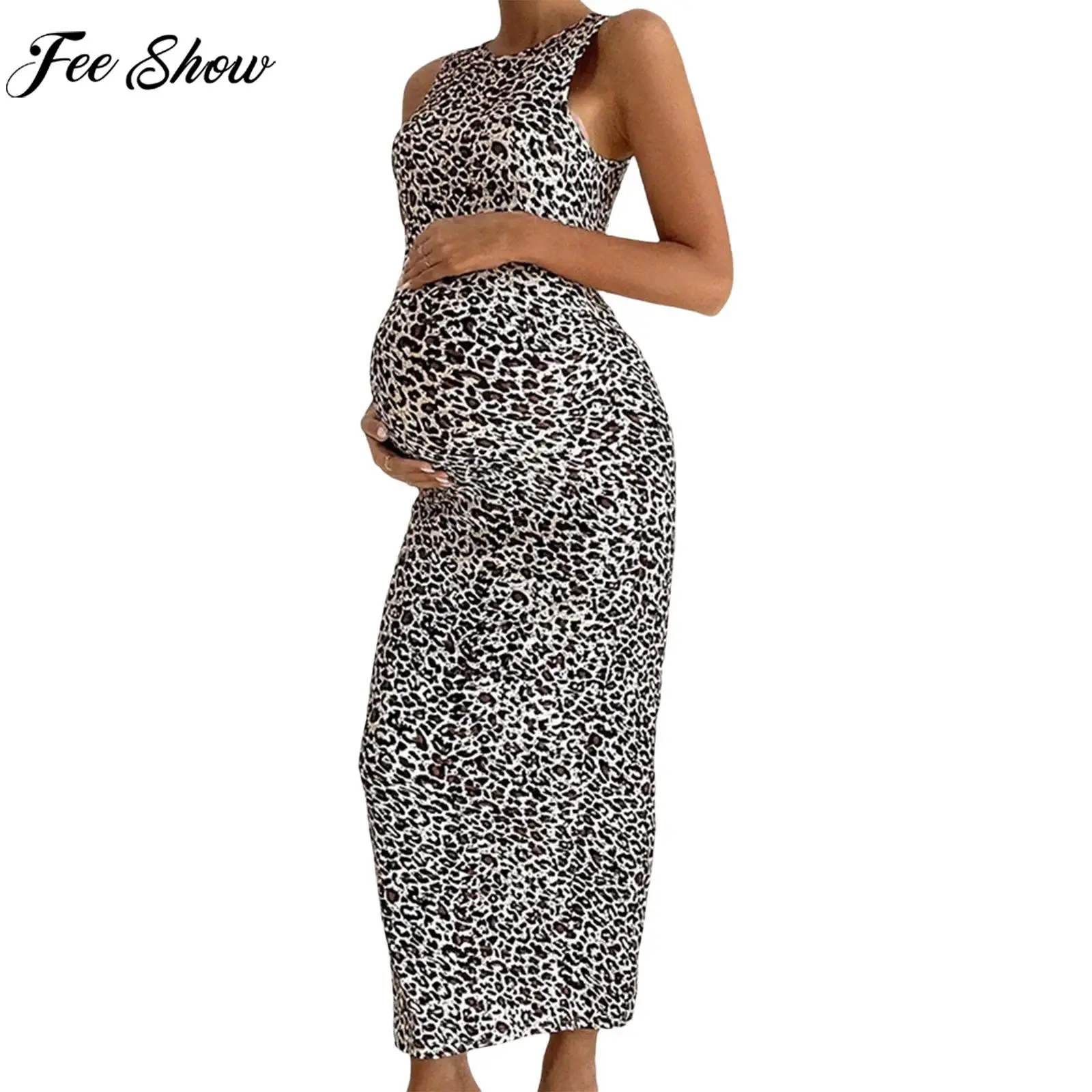 

Беременные женщины без рукавов облегающее платье с леопардовым принтом модный повседневный сарафан для беременных весна-лето пляжный отдых костюм
