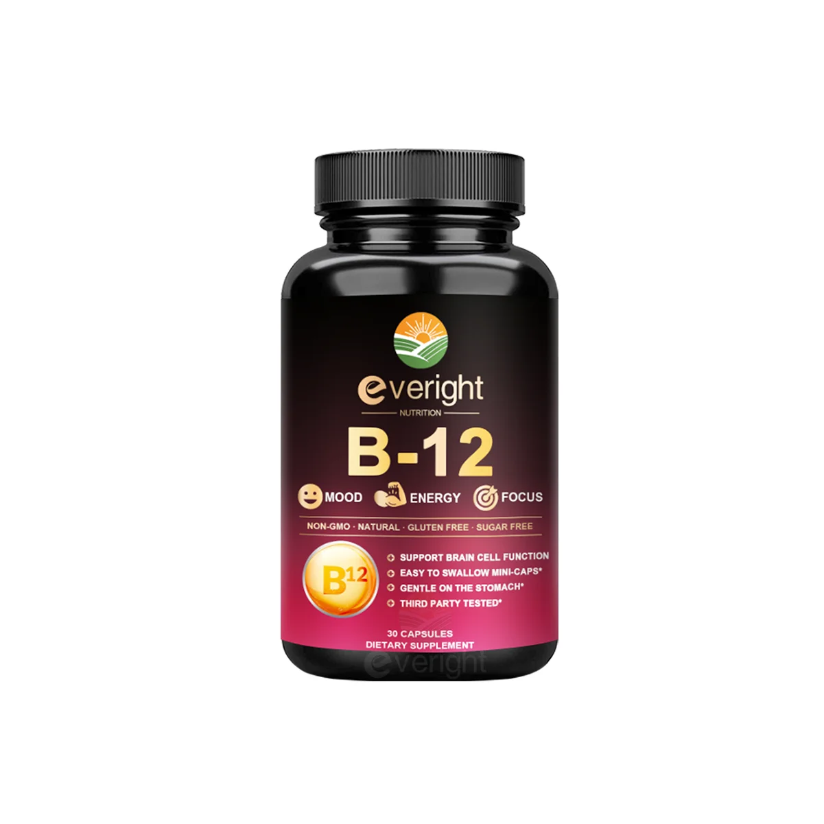 Vitamin B12 - for Mood, Brain, Nervous System, Energy, Metabolism - 3 BioActive B12 Forms 5000 mcg，Non-GMO