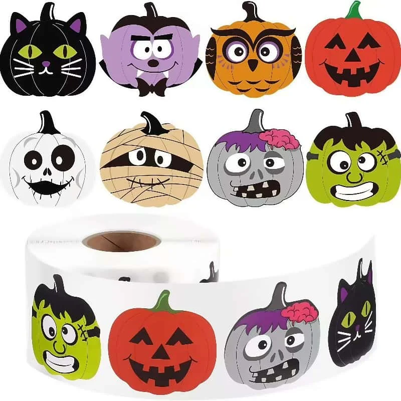 500PCS Trendy Halloween Stickers, Kawaii Cartoon Pumpkin Cat Monster Decals, Self-Adhesive Funny Party Decor Gift Labels image 5
