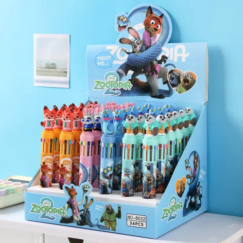 Imagen 2 del producto 6/36 Uds Zootopia bolígrafo de 10 colores bolígrafo para estudiantes y niños papelería de dibujos animados regalos y premios al por mayor