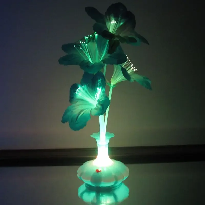 Fiber Optic Light Flower Vase Artificial Floral Arrangement LED Color Changing Fiber Optic Lamp Nightlight for Party Decoration