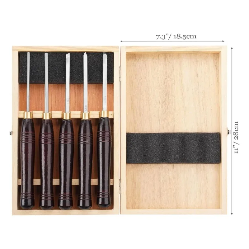 5pcs HSS Wood Turning Tools Lathe Chisel kit with Wooden Box High Speed Steel Woodworking Tool Set