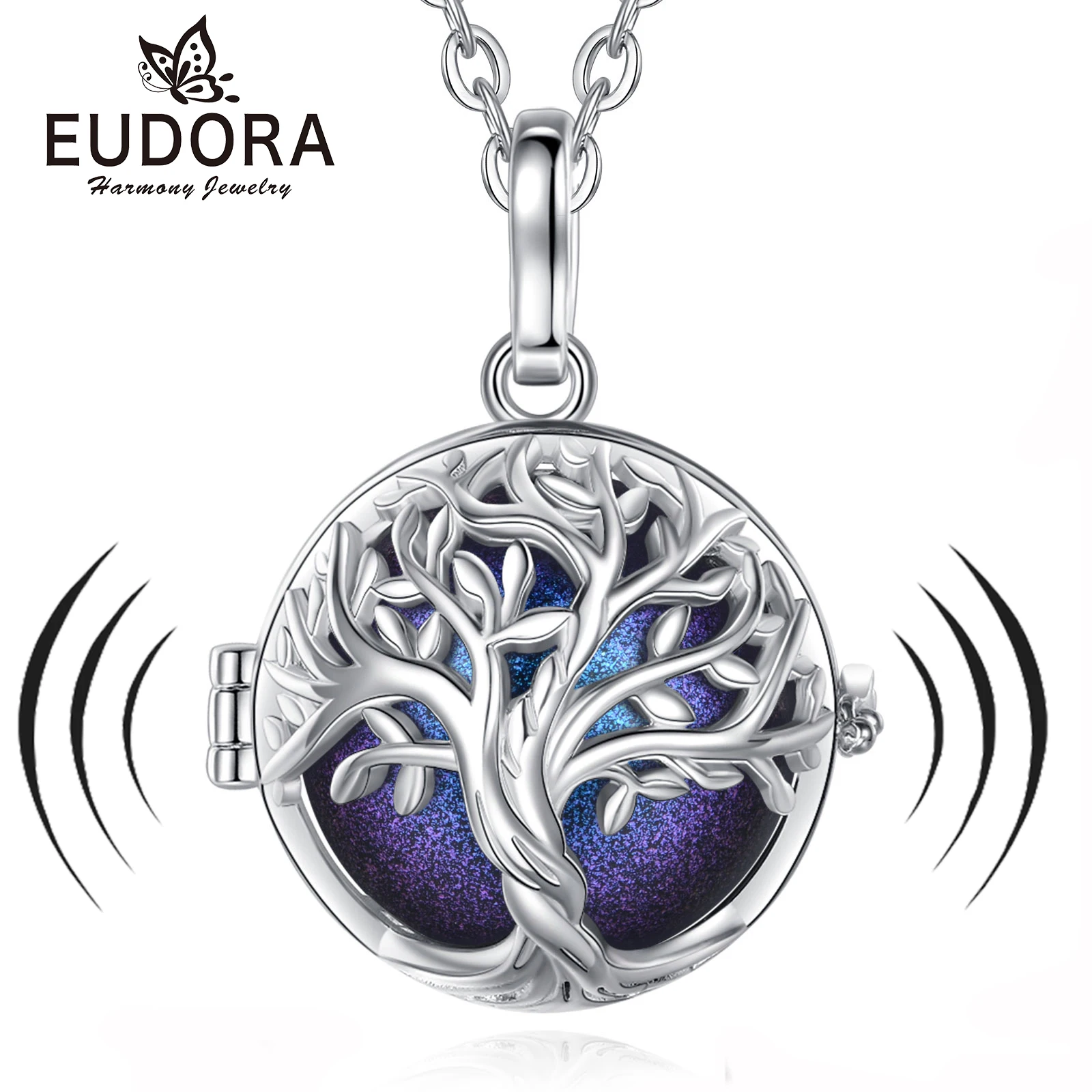 Eudora Bola de Grossesse Necklace 20mm Angel Caller Tree of Life Musical Bell Pendant Maternity Jewelry Gift for Pregnant Women