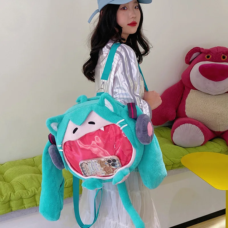 2024 Hatsune Miku Cartoon Shoulder Bag Kawaii Painful Packet Cute Anime Girl Plush Backpack Knapsack Student Bag Kids Gift Toy