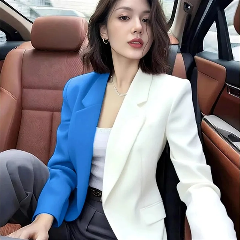

Beautiful Contrasting Color Suit Jacket Women Suits Blazer 2026 Spring Autumn New Korean Style Design Casual Suit Coat Outerwear