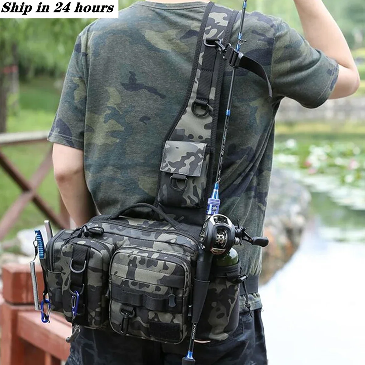 Equipamento de pesca mochila isca caixa saco de armazenamento de engrenagem novo fanny pacote para homens mochila de pesca com mosca com suporte da haste estilingue bolsa de ombro