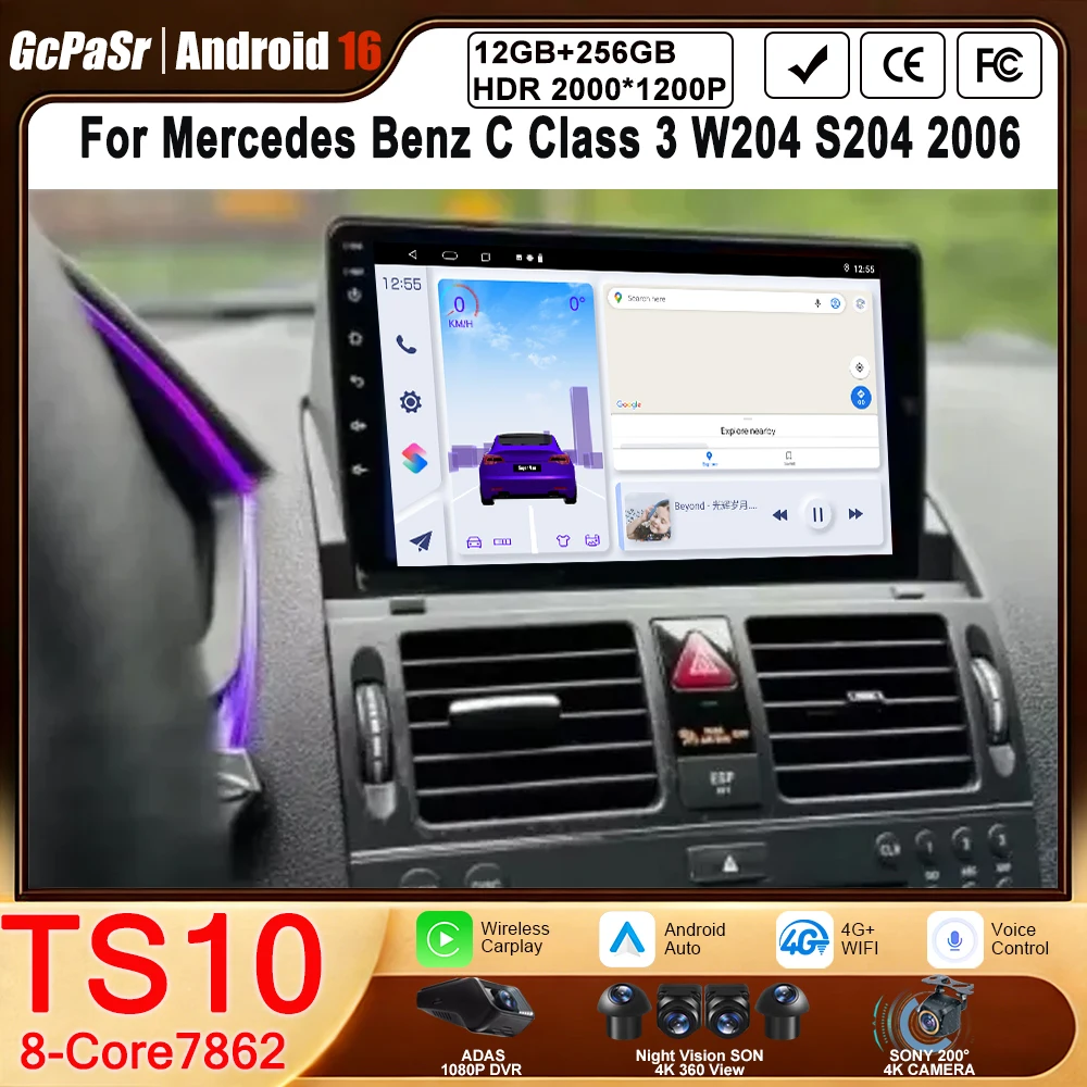 

For Mercedes Benz C Class 3 W204 S204 2006 - 2011 Android 15 Carplay Auto Car Radio Multimedia Video Player Navigation GPS DSP