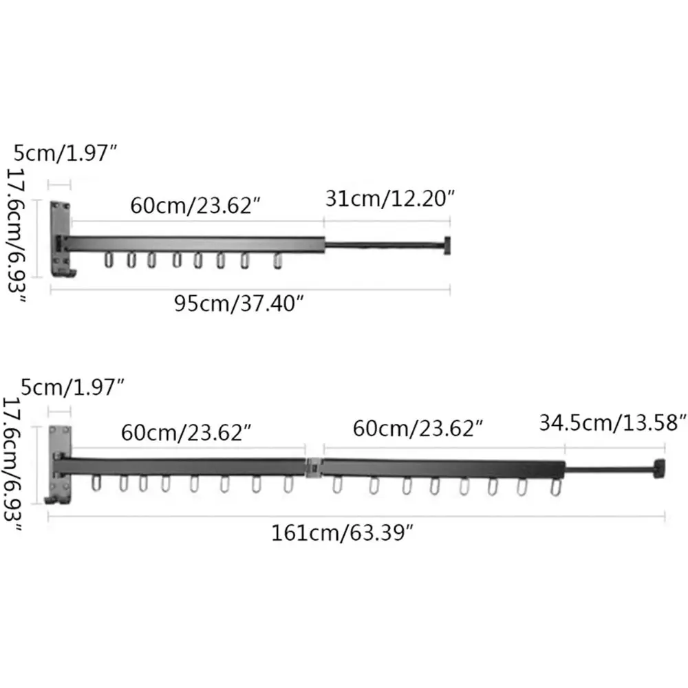 Adjustable Double/Single Rod Clothes Drying Rack - Retractable Wall-Mounted Hanger for Indoor & Outdoor Use (Silver)