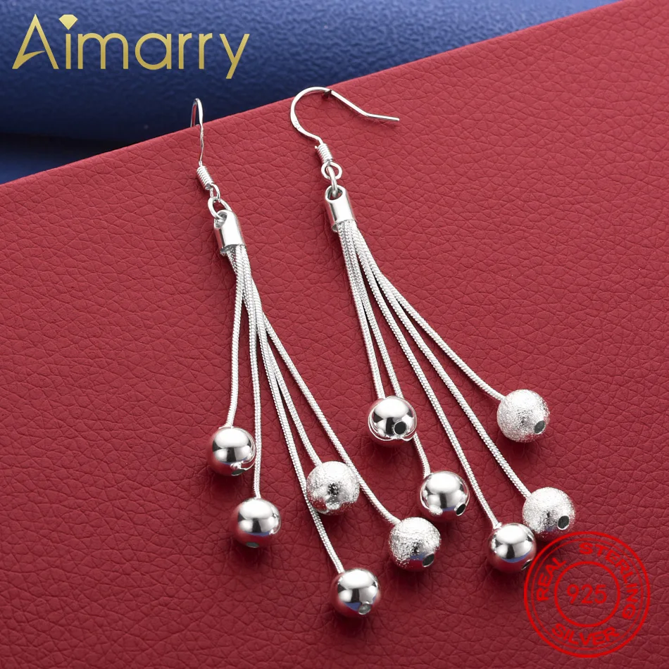 

925 Sterling Silver Tassel Hanging Beads Long Earrings For Women Luxury Fashion Party Wedding Accessories Jewelry Christmas Gift
