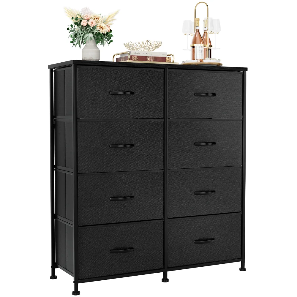 Dresser for Bedroom with 8 Drawers, Wide Chest of Drawers, Fabric Dresser,Black,28.66 Lb,33.65 X 11.70 X 38.50 Inches