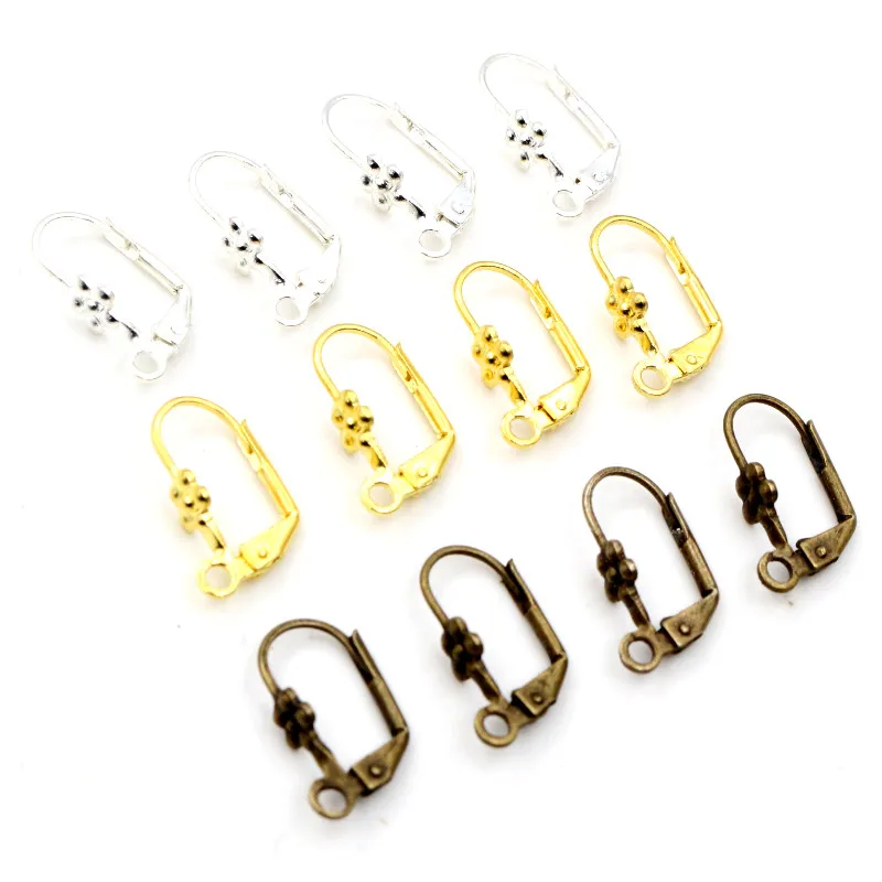 20*10mm 50pcs High Quality 3 Colors Plated Flower Brass French Earring Hooks Wire Settings Base Settings Whole Sale