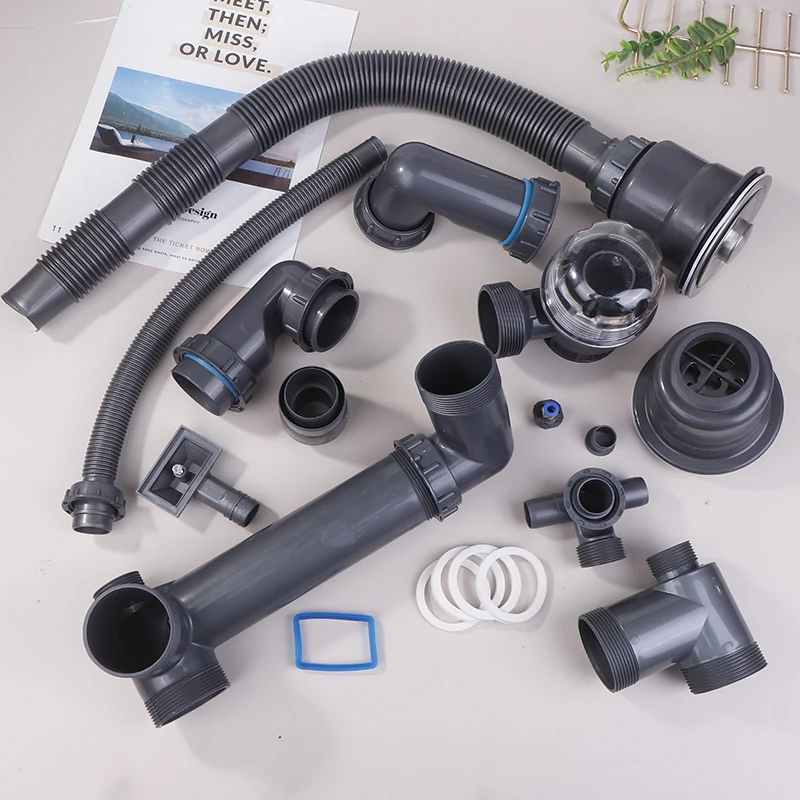 1 Set Universal Kitchen Washbasin Sink Bathroom Downpipe Fittings Single And Double Sink Anti-odour Drain Pipe Tee Sink Drain