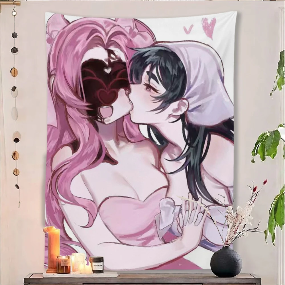 B-Blood Stage Anime Girl Tapestry Yuri Female Character Art Wall Hanging Bedroom Dorm Aesthetic Decor Gift
