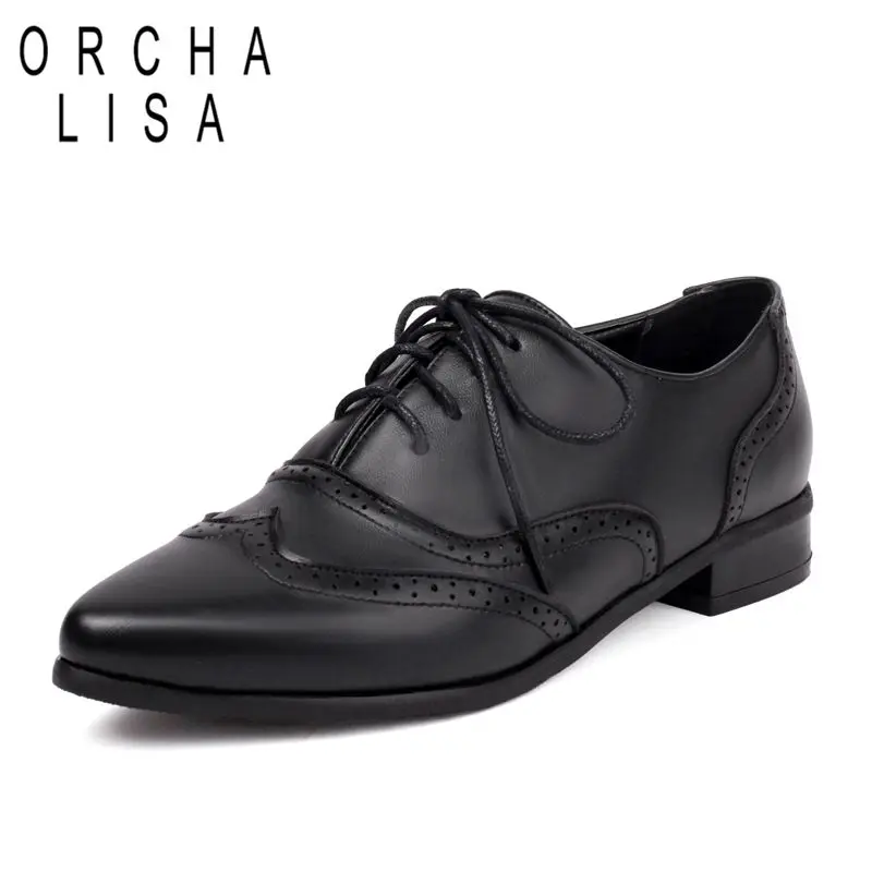 ORCHALISA Luxe Retro Womens Ballerina Footwear Sharp Toe Lace Fastening Extended Sizes 41 42 43 Trendy Walking Shoes