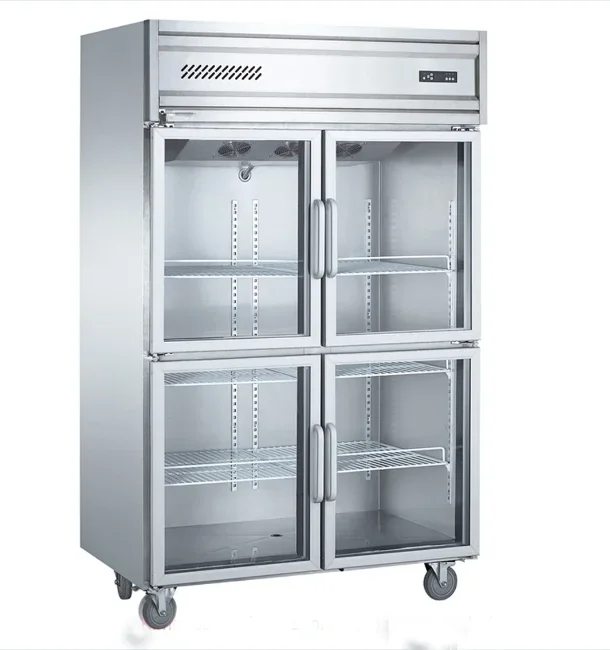 

#New Style Commercial freezer Movable Vertical 4 Doors Stainless Steel Refrigerator for sale in supermarket