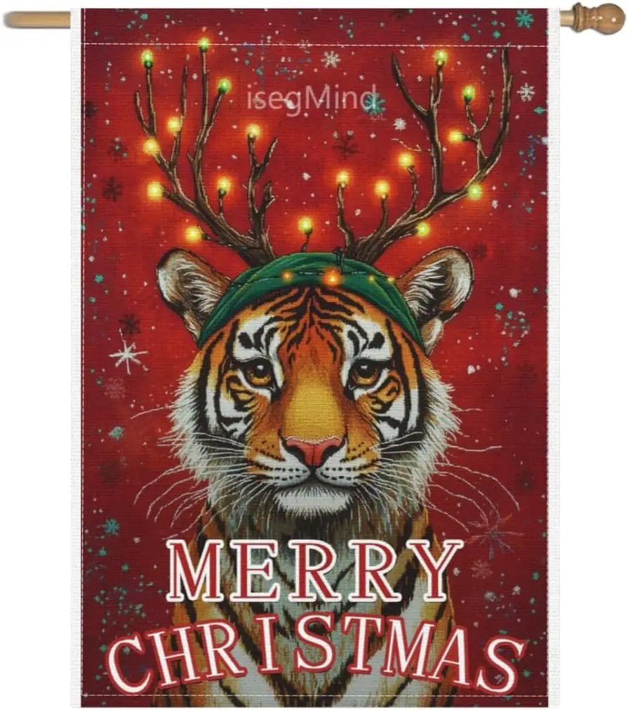 Merry Christmas Tiger Garden Flag 28x40 Inch Double Sided, Christmas Decor Winter Holiday Yard Outdoor Decorative Flag Tiger yyi