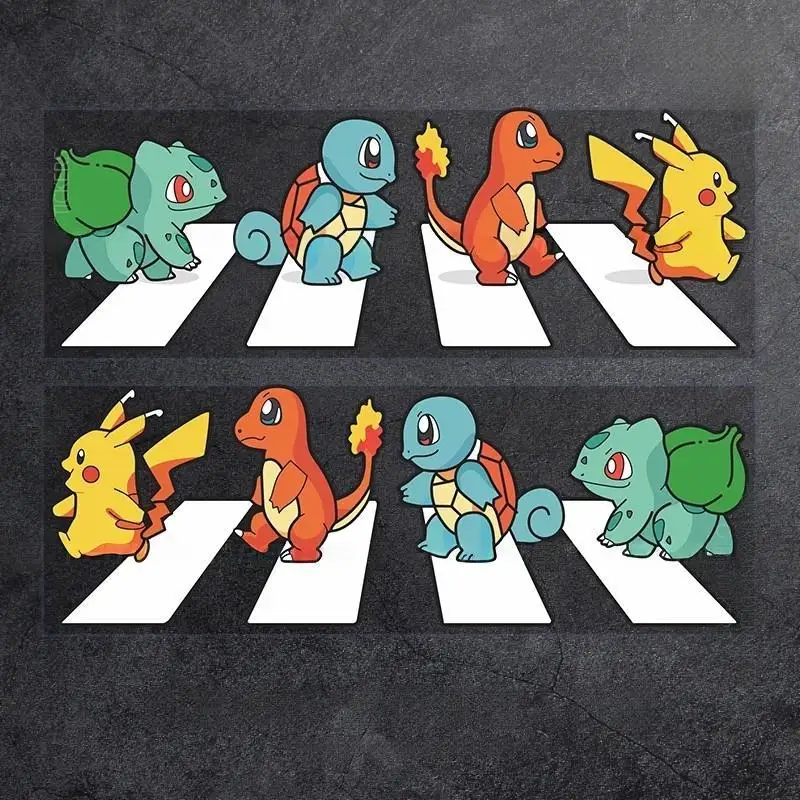 2pcs A Pair Pokemon Cute Cartoon Car Stickers Pikachu Walking Pedestrian Motorcycle Electric Car Decoration Waterproof Stickers