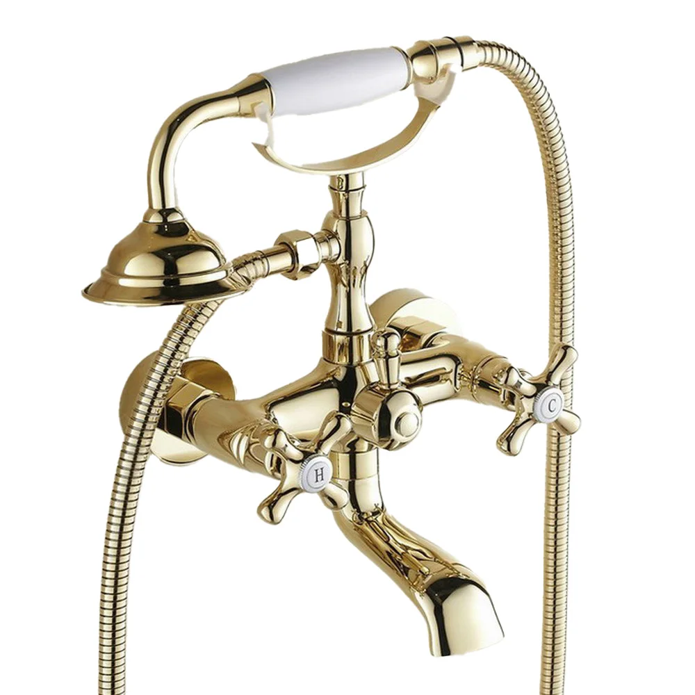 Polished Gold Bathroom Tub Faucet Telephone Style Bathroom Bathtub Wall Mounted With Handshower Swive Tub Spout Ntf130