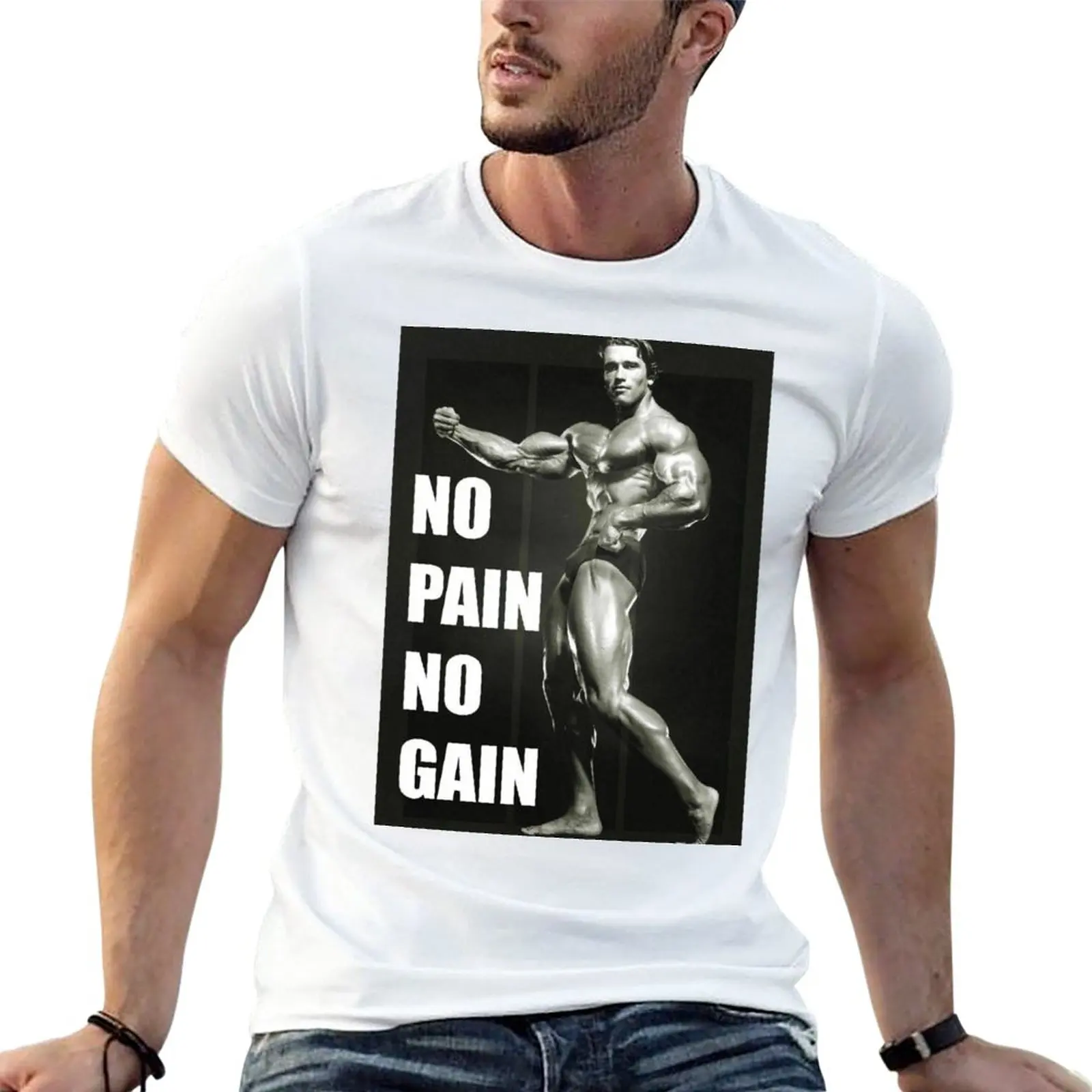 Arnold Schwarzenegger ¡sin dolor, sin ganancia! Camiseta de gran tamaño para hombre, camisa blanca para fanáticos de los deportes