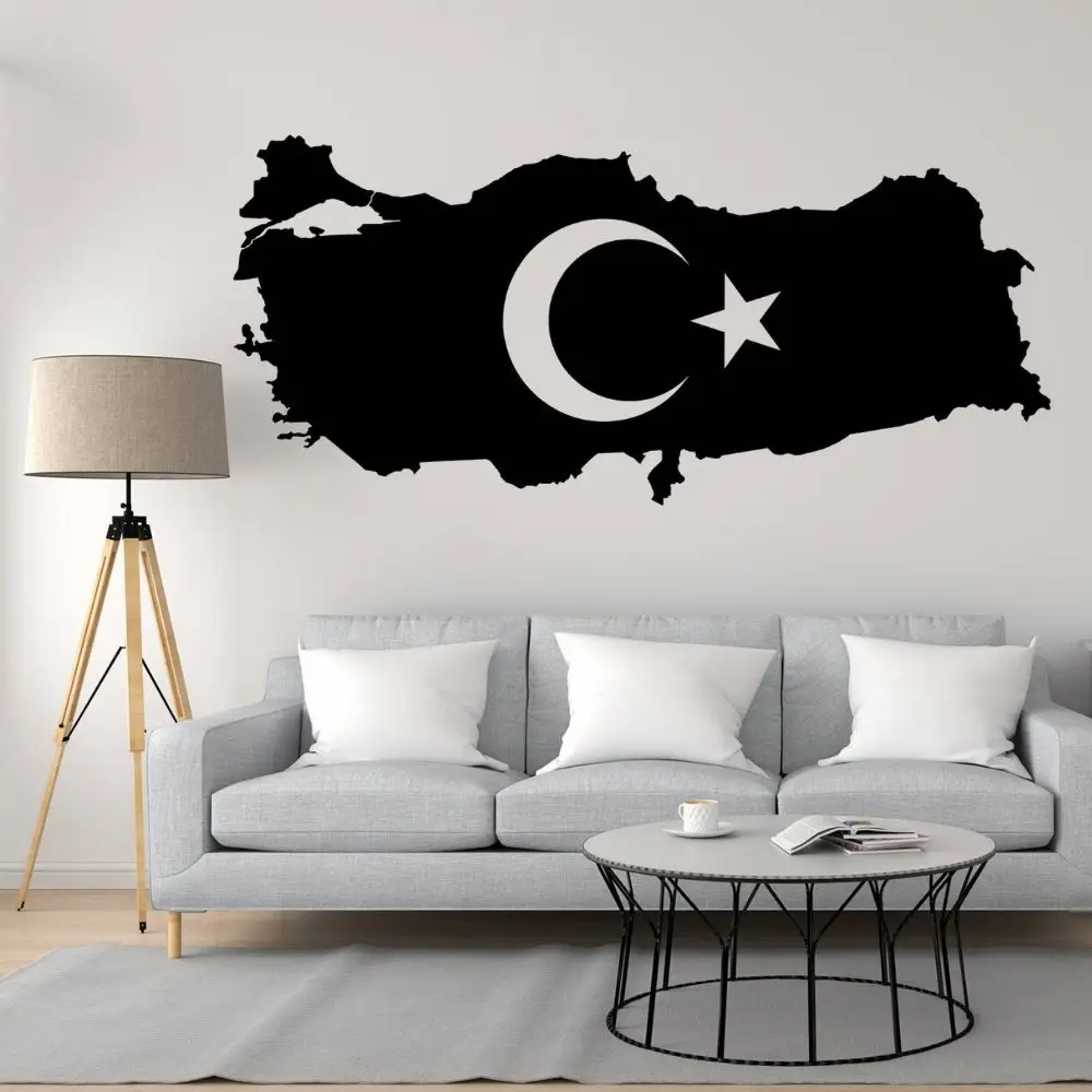 Turkey Flag Map Wall Art Decal Flag Vinyl Sticker Home and School Decoration Wall Tattoo Bedroom Living Room Art Mural W209