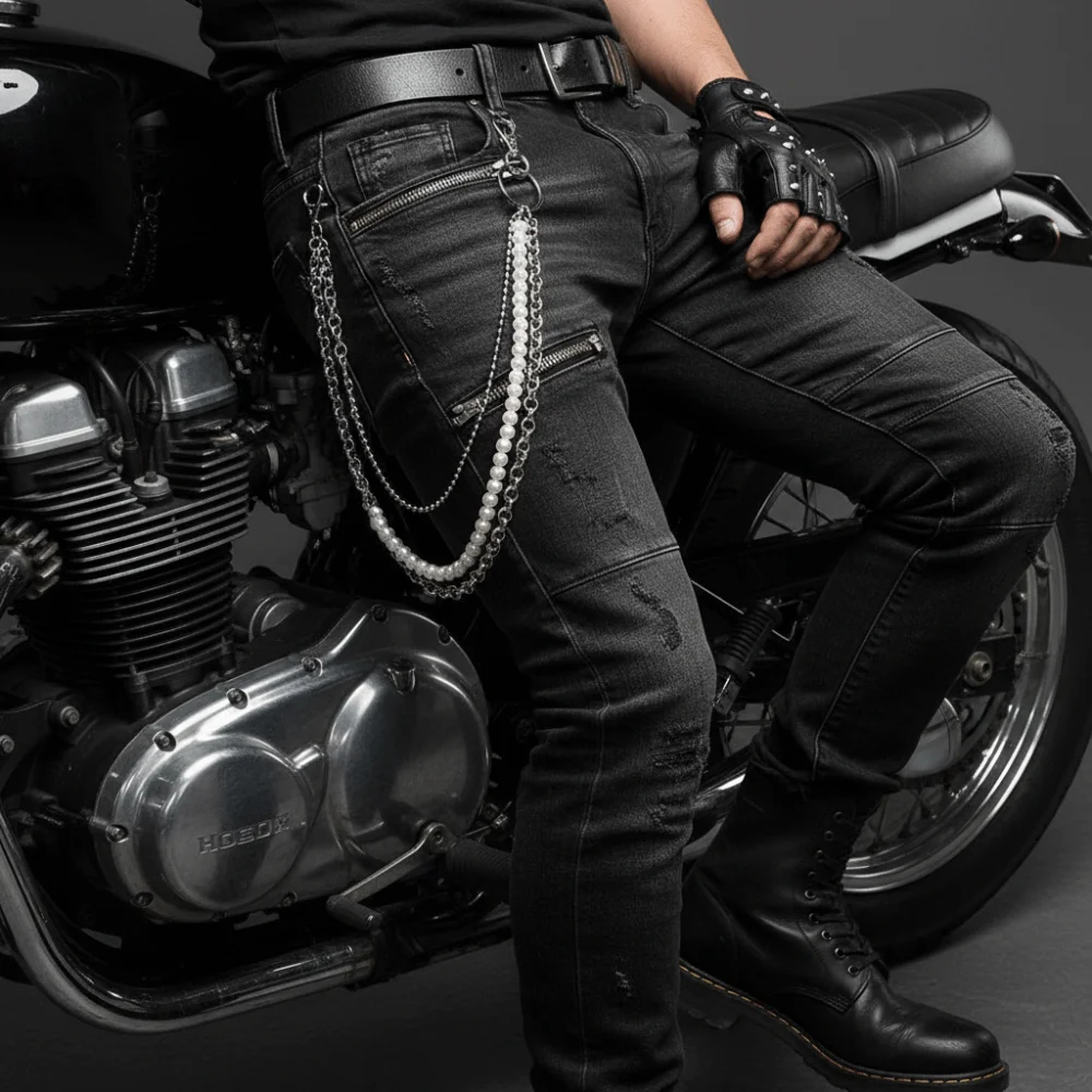 للجنسين غير النظامية اللؤلؤ الخصر سلسلة روك الطبقات السائق السراويل سلسلة الهيب هوب Harajuku محفظة المفاتيح الملابس والاكسسوارات #4