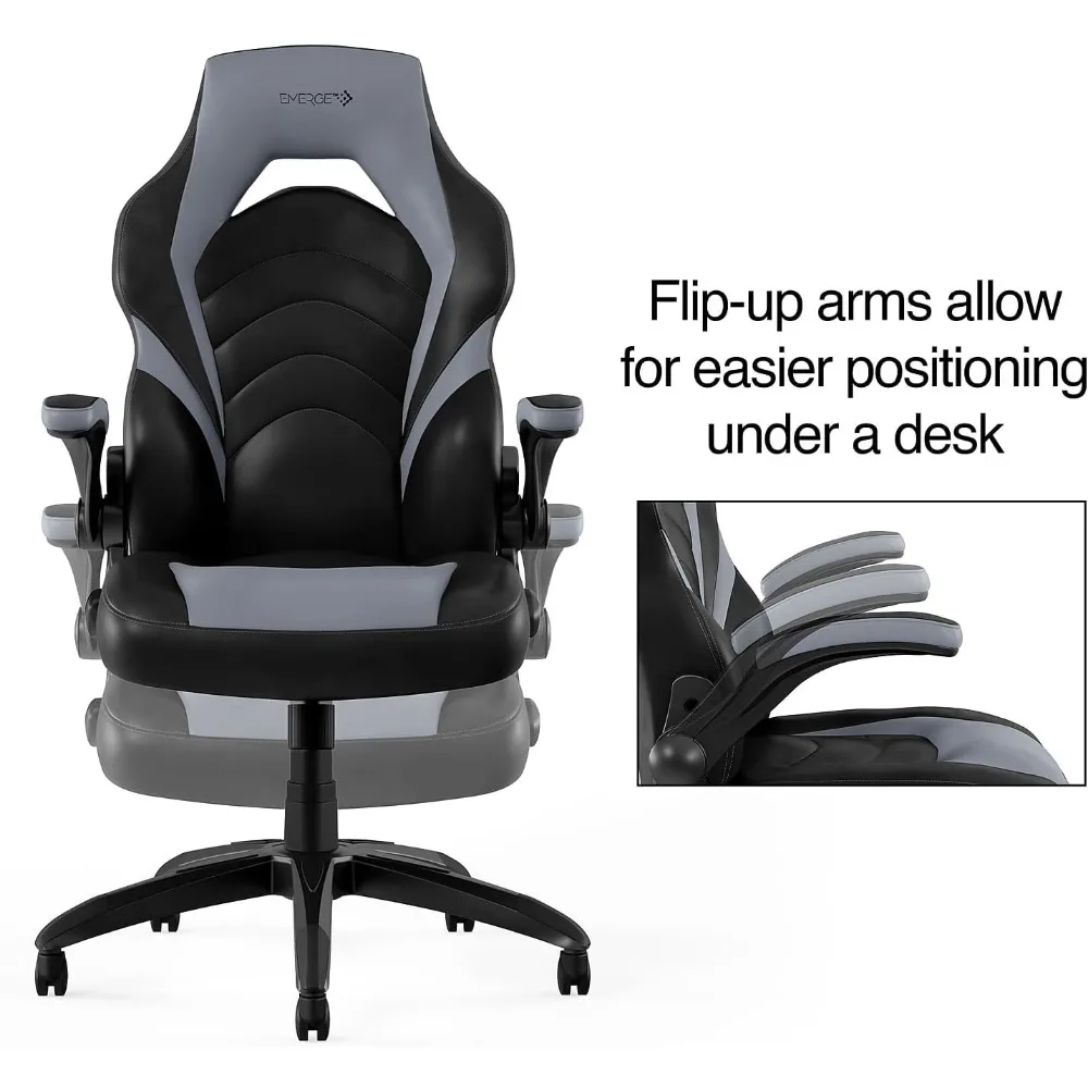 Ergonomischer Gaming-Stuhl aus gebundenem Leder mit Lordosenstütze, hoher Rückenlehne und verstellbarer Neigungsschloss