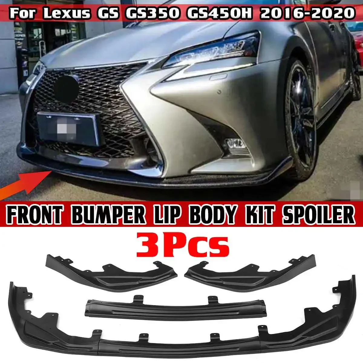 

High Quality 3pcs Car Front Bumper Splitter Lip Spoiler Body Kit Bumper Diffuser Protector For Lexus GS GS350 GS450H 2016-2020