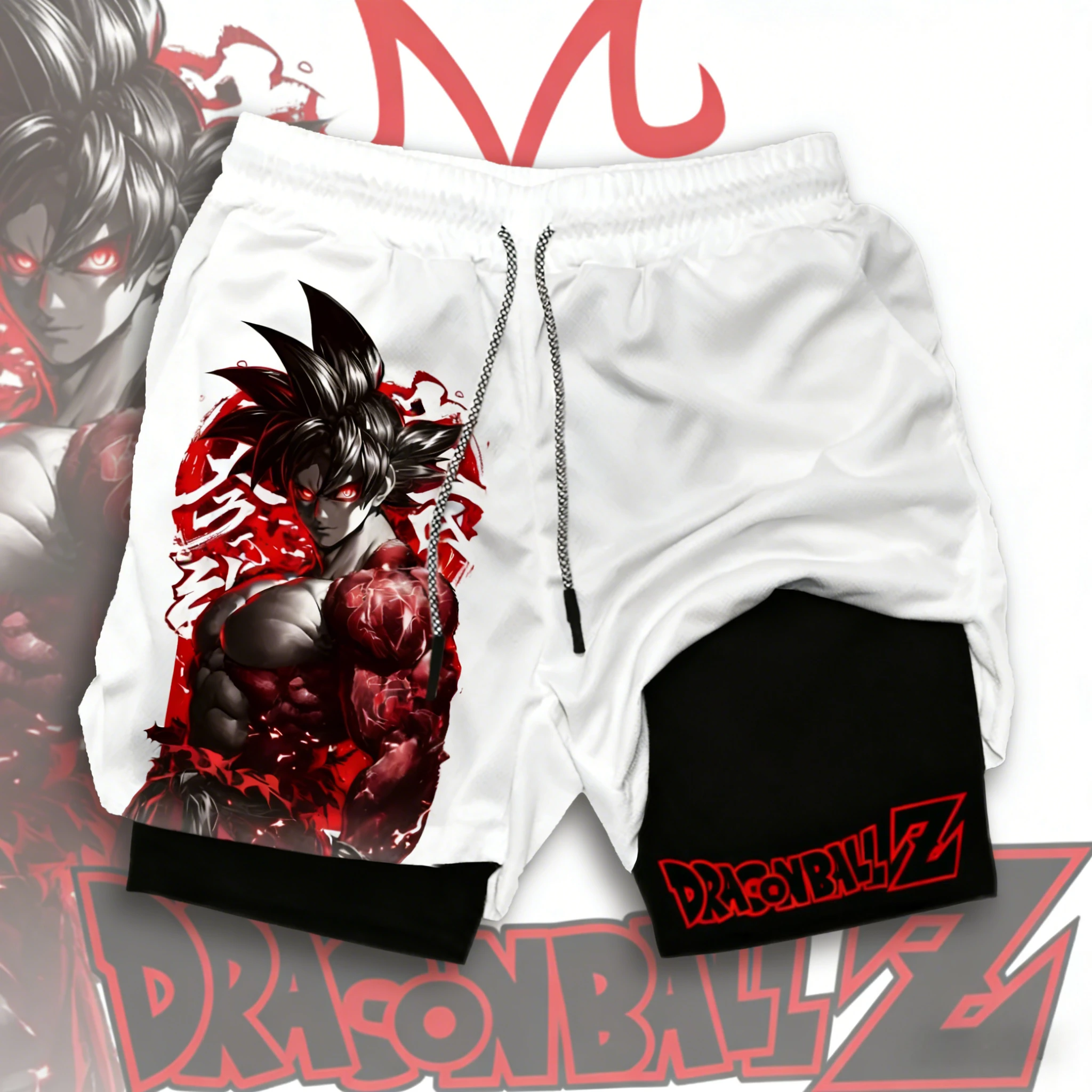 2026 Sommer Dragon Ball Übergroße 2-in-1 Shorts Hochwertige Baumwolle Goku Majin Power Print Unisex Freizeitshorts für Erwachsene