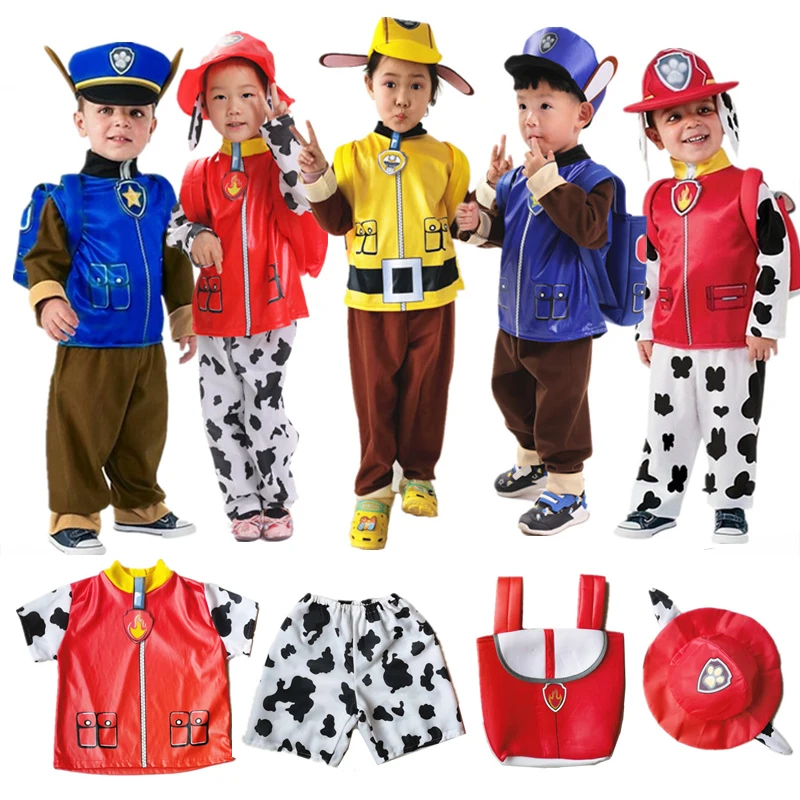 Anime Dog Patrol Kids Tops Pants Backpack Hat Marshall Chase Skye Zuma Rubble Children Patrol Uniforms Halloween Cosplay Costume