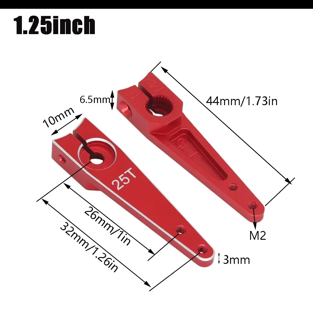 1 Uds. Bocina de brazo Servo de dirección de Metal CNC de aluminio 1/1,25/1,5/1,75/ 2 pulgadas para avión RC coche Servo 25T piezas de brazo oscilante rojo Bl