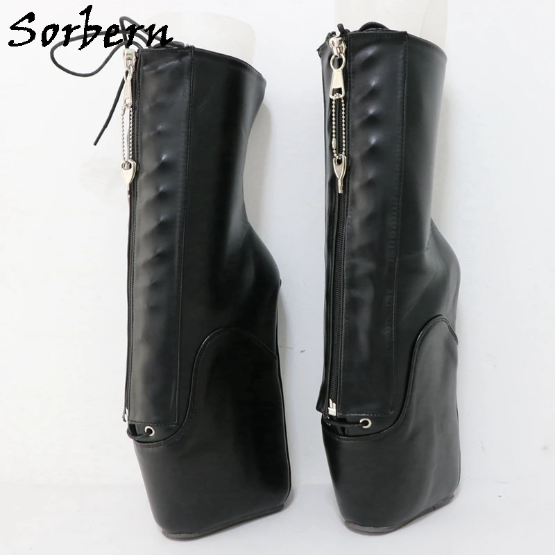 

Sorbern Lockable Hoof Heelless Fetish Pinup Boots Women Custom Wide Fit Calf Boots Females Lace-up Lockable Zippered Shoes