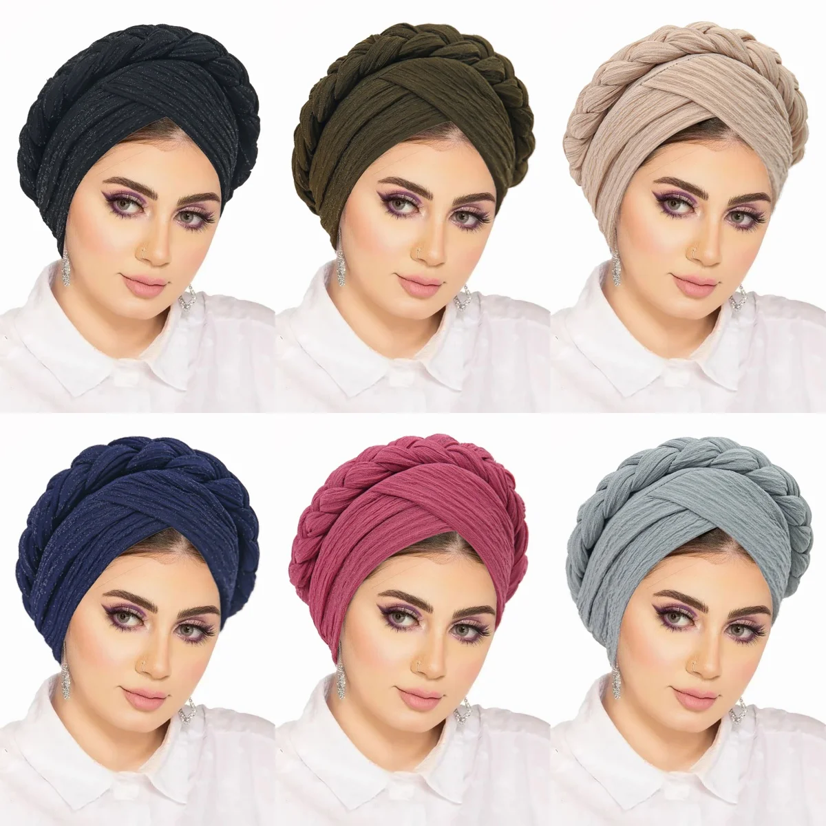 

Новые блестящие мусульманские хиджабы-капы 2026 года для женщин, головные платки, шапки для химиотерапии, однотонные плетеные тюрбаны-боннеты