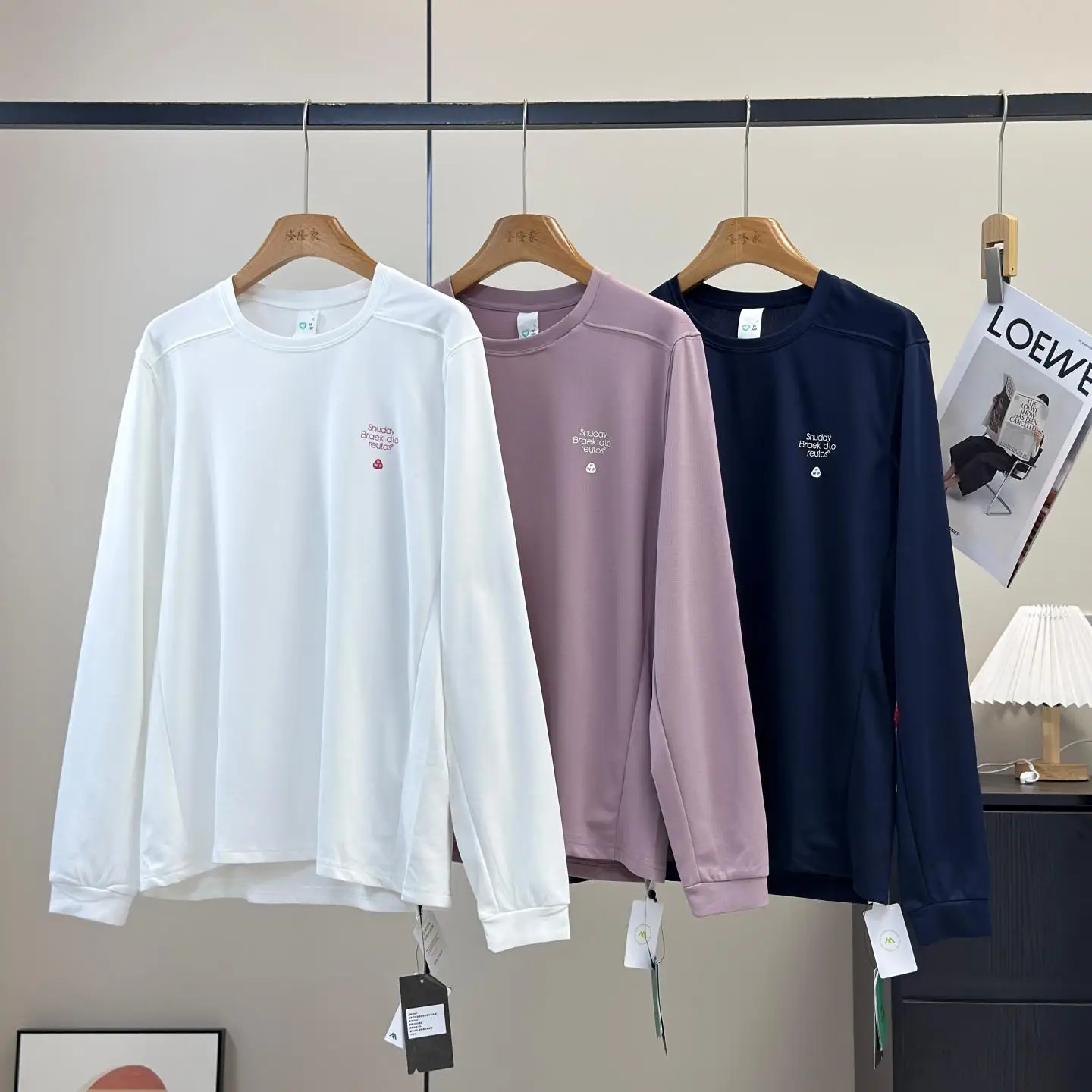 Loose Fit Long Sleeve T-Shirt Outdoor Sports Hiking Cycling Couple Style Fall Season Polyester Quick Dry round Neck Letter Pa...