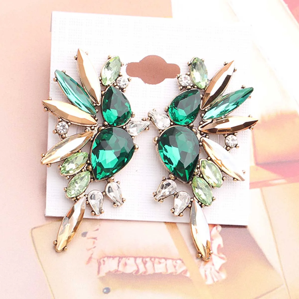 1 Pair Angle Wings Design Colorful Crystal Stone Women Stud Earrings Trendy Statement Party Jewelry for Girls Gift 2018 New