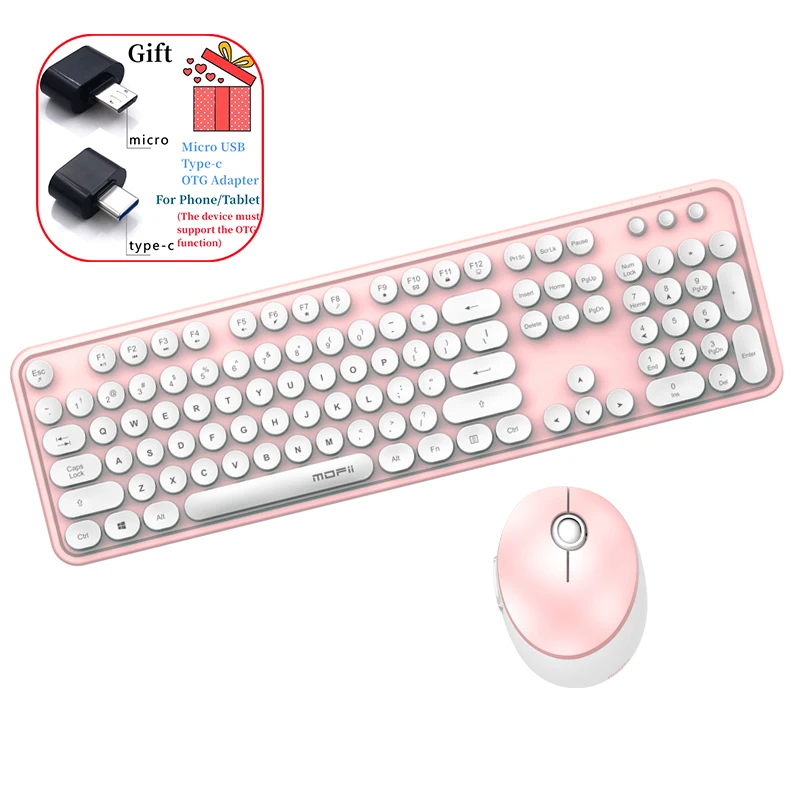 Wireless Keyboard and Mouse Combo USB Multimedia Girl 104 keycaps Keyboard and Mouse Set for Mac Computer Desktop Laptop