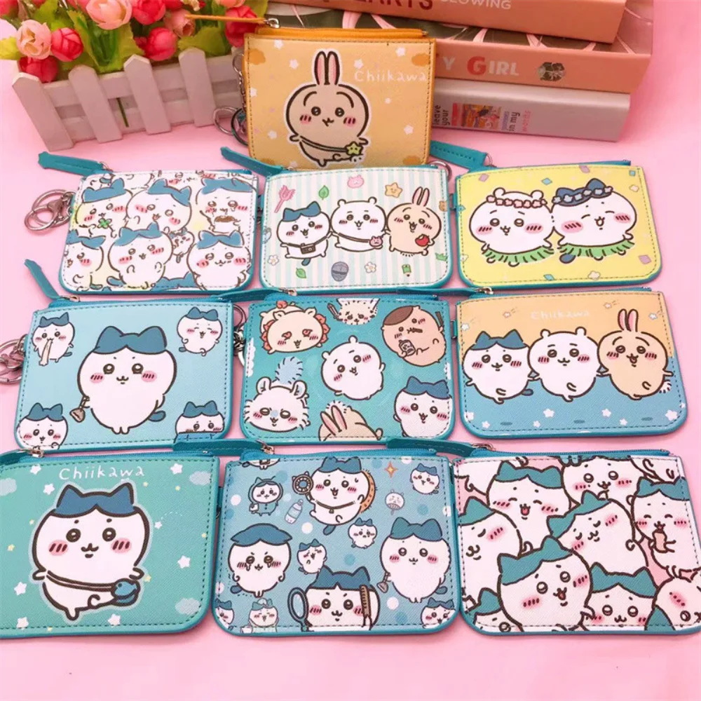 New Cute Chiikawa Series Cartoon Pu Zipper Anime Printing Pattern Bank Card Keychain Card Holder Coin Pouch Friend for A Gift view 2