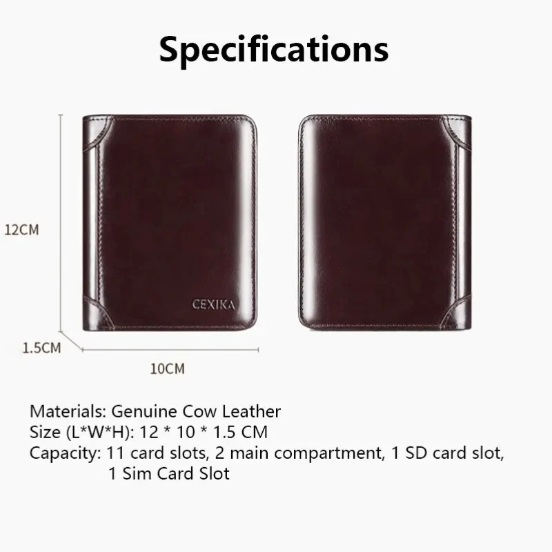 Men\'s Wallets RFID Blocking Genuine Leather Trifold Business Short Purse Wallet for Men with ID Window and Credit Card Holder
