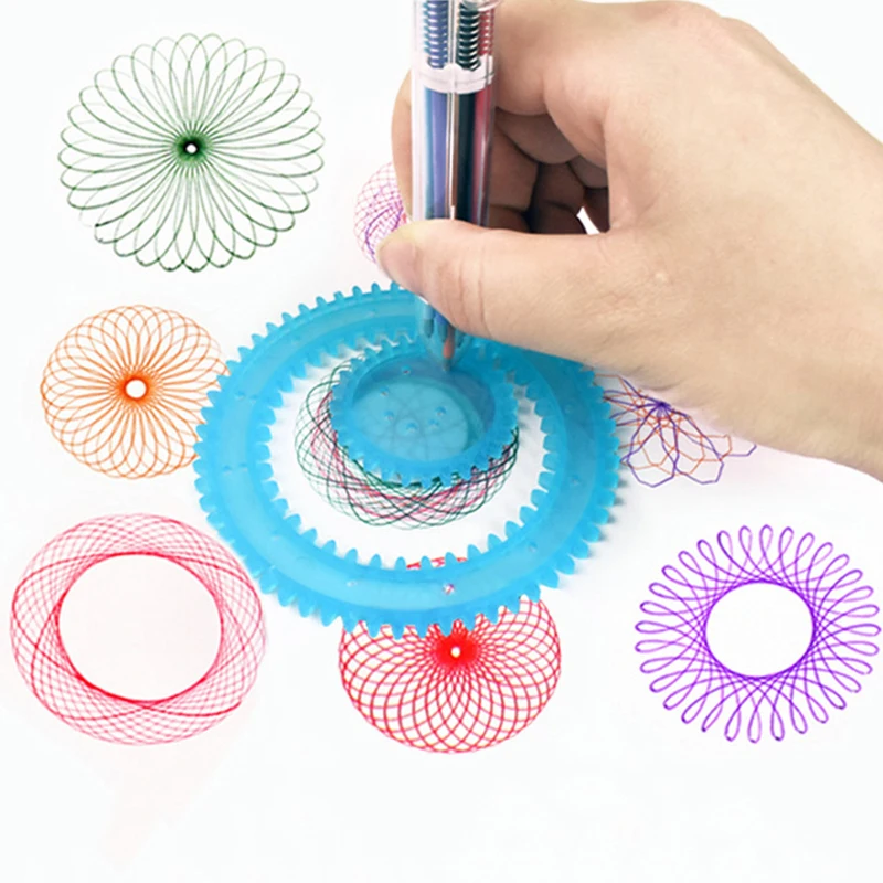 34 pçs conjunto de blocos spirograph desenhar espiral design educacional brinquedos geométricos bebê forma criativa pintura régua ferroviário pista