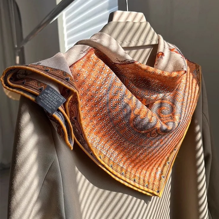 

Шелк шелковицы, шерсть, 65 см, смешанный тотемный квадратный шарф пони, женский весенне-летний элитный подарочный шаль