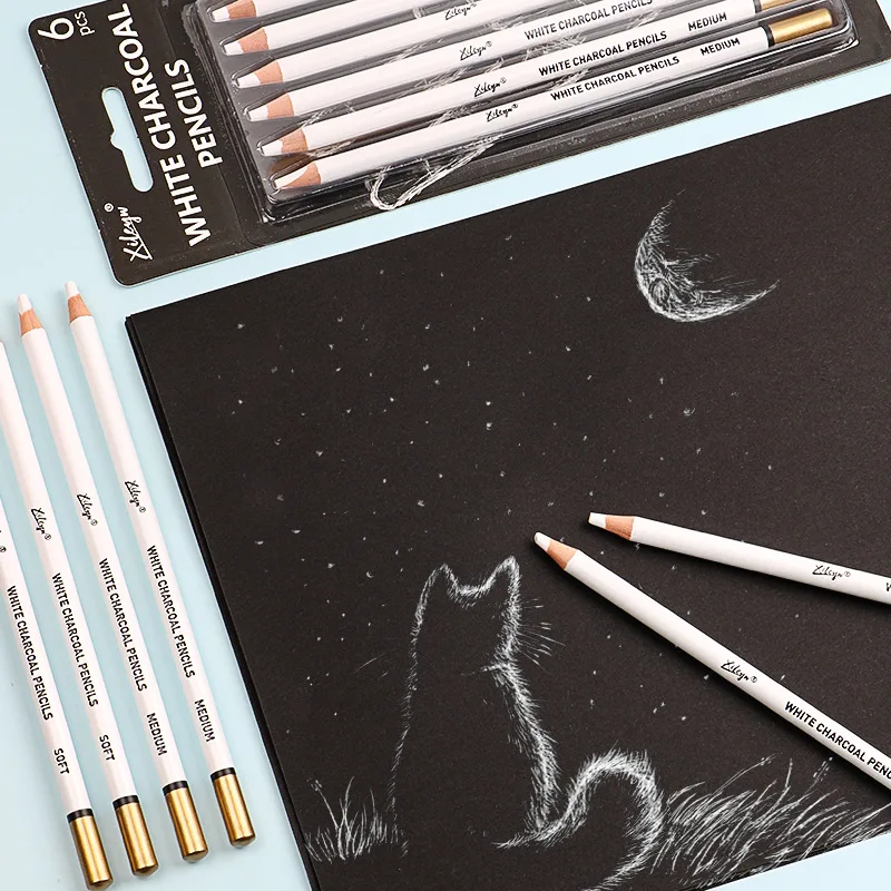 6-pack Sketching High Gloss White Carbon Pen Carbon in Soft Charcoal Used for Highlighting Dian Qing Hook Line Drawing Pen