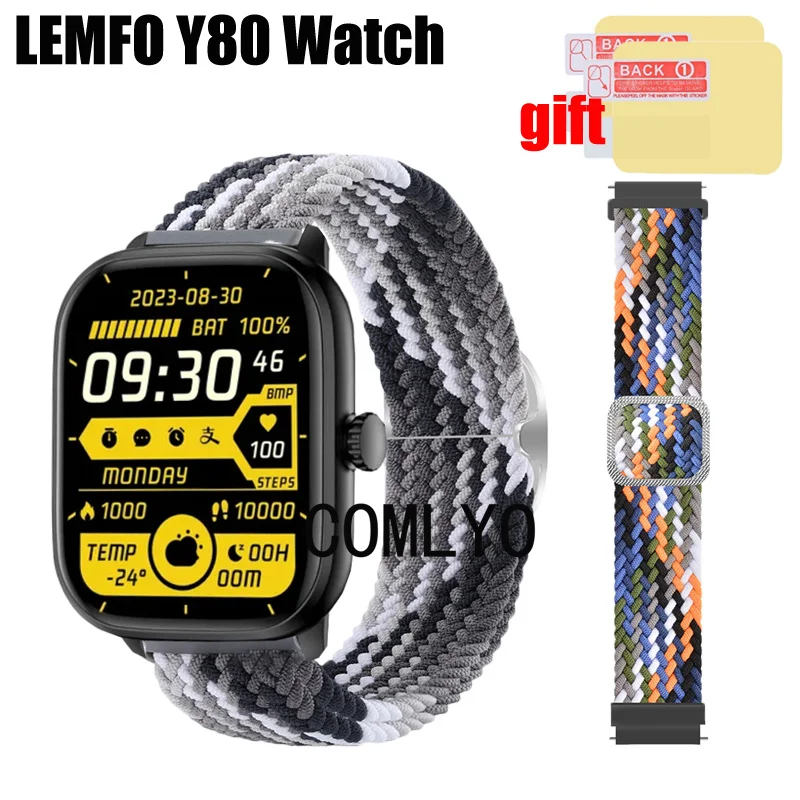 For LEMFO Y80 Smart Watch Strap Band Nylon Belt Adjustable Soft Breathable Wristband Smartwatch Screen Protector Film