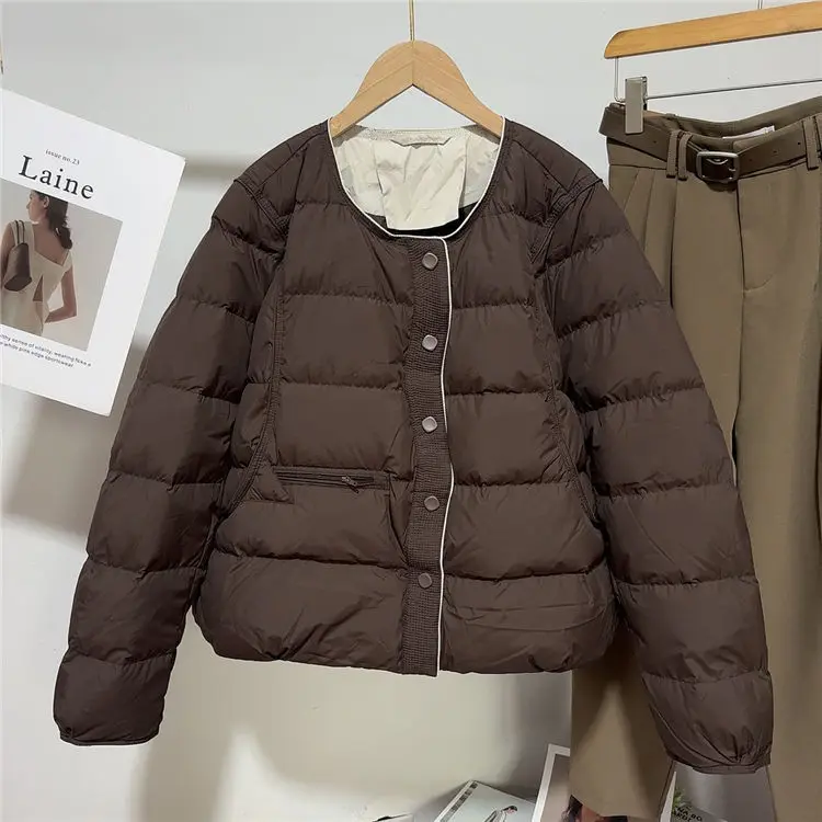 2025 Autumn/Winter Fashion Women's Cotton-padded Jacket Loose Fit Single-breasted Round Neck Short Warm Cotton Coats