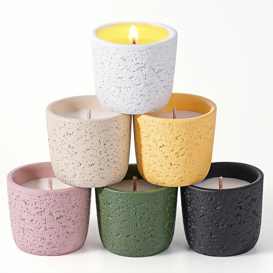 Scented Candle Set of 6 Natural Soy Wax with Essential Oils Long Lasting Aromatherapy Candles in Small Ceramic Jars Perfect for