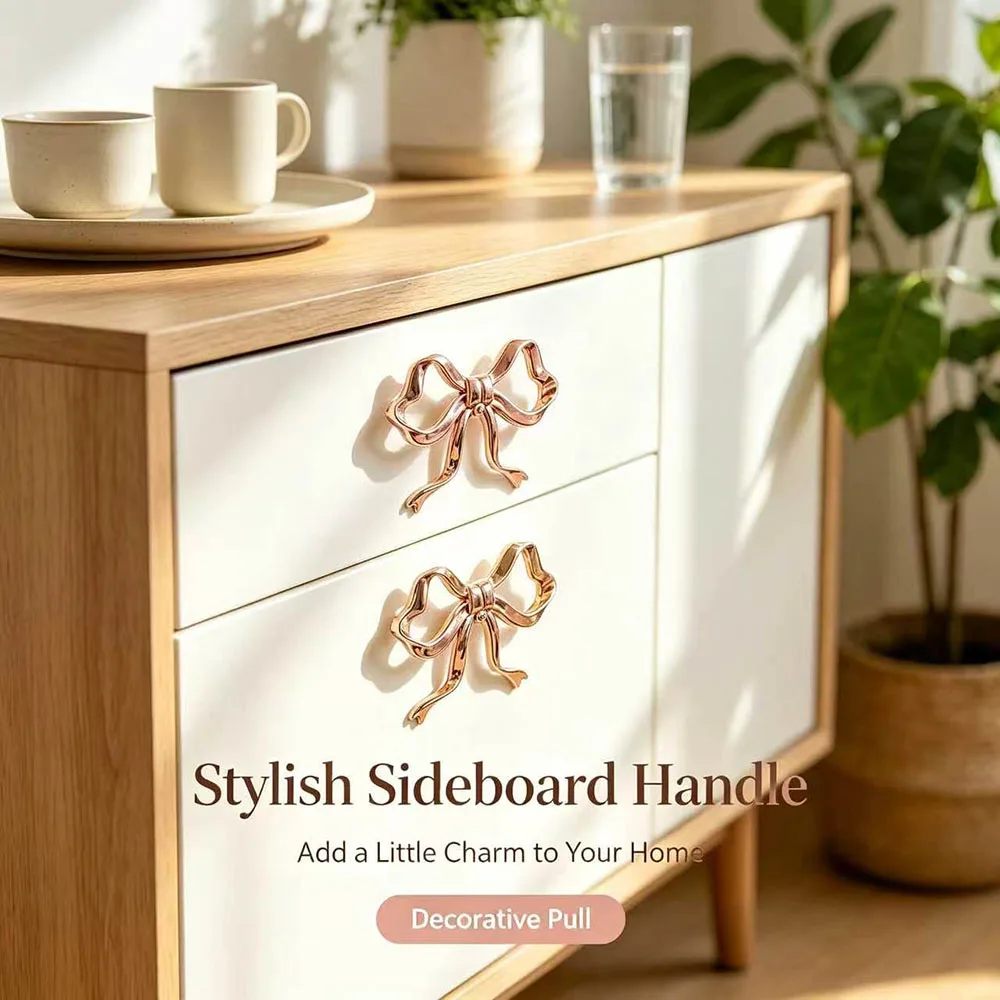 Pink Bow Shape Drawer Knob Brass Cabinet Handles Kitchen Cupboard Pulls Wardrobe Drawer Knobs Furniture Handle Hardware