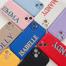 3D Colorful Personalised Name Case For iPhone 11 12 13 14 15 Pro Max XR XS MAX 7 8 Plus Luxury Korea Leather Customized Cover