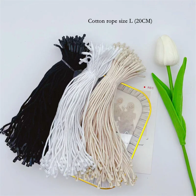 Sıcak 100 adet/grup giyim etiketi halat 20cm boyutu L giysi asmak etiketi dize pamuk ipi Diy parti hediye etiketleri giyen halat aksesuarları