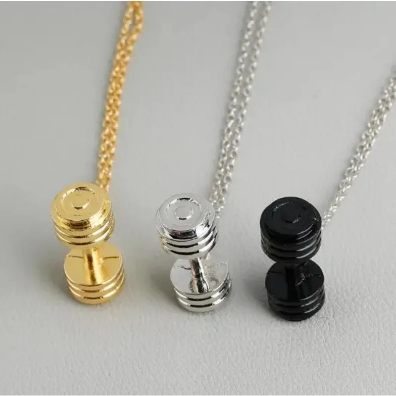 Fashion Fitness Jewelry Dumbbell Pendant Sports Fitness Necklace Bodybuilding Gym 3 Color Barbell Necklace Wholesale Pendants