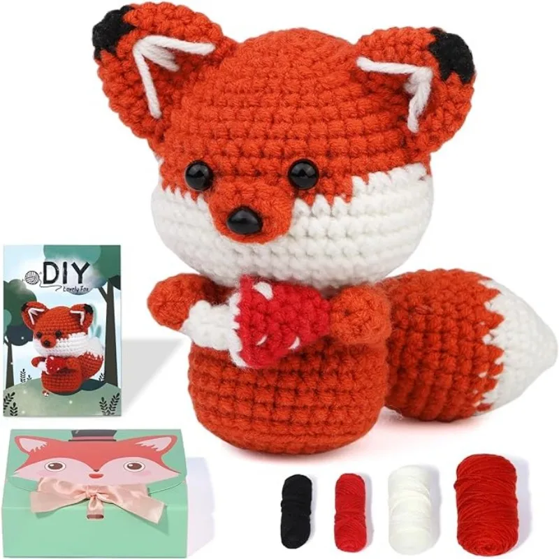 MIUSIE Fox Crocheting Starter Kits with Crochet Hooks Yarn Polyester Fiber Step-by-Step Video Tutorials Knitting Kit for Adults