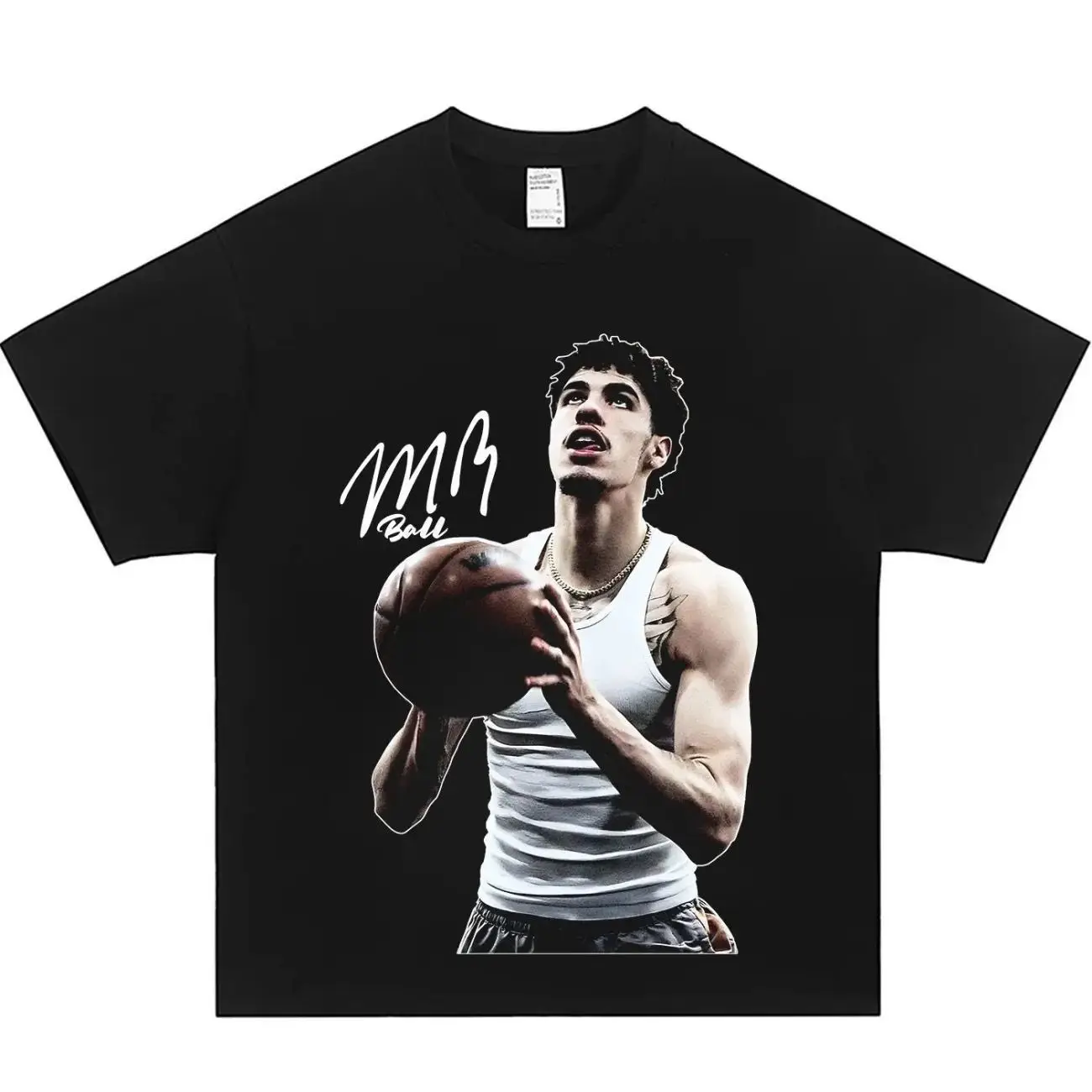 American Star Three-ball Printed T-shirt for Men, Pure Cotton, Heavyweight, Loose Fit, Suitable for Summer Sports, Hip-hop Trend