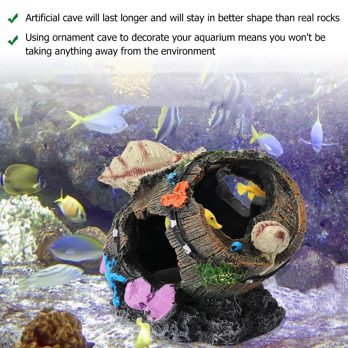 Shell Barrel Resin Fish Tank Decoration Aquarium Ornament Hideout Craft Fish Shelter Hiding Cave Barrel Hiding Cave